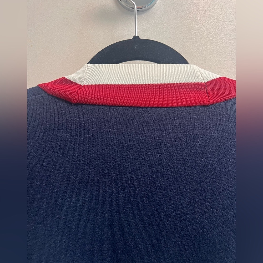 SANDRO PARIS Womenโs Navy Anouchica Open-Front Collegiate-Style Cardigan - Large - Picture 2 of 11